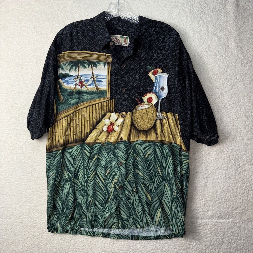 Vintage 80's Tori Richard Hawaiian Shirt Beach Surfer Beach Cocktail USA Large